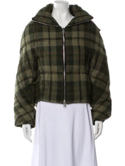 Pre-owned Jw Anderson Virgin Wool Plaid Print Faux Fur Jacket In Green