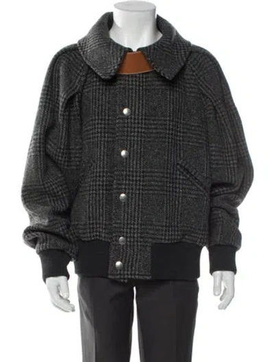 Pre-owned Jw Anderson Virgin Wool Plaid Print Puffer Coat In Gray