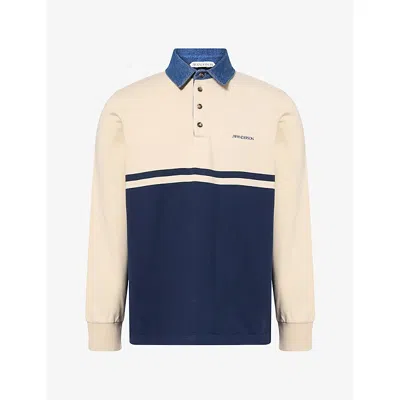 Jw Anderson W Anderson Mens Brand-embroidered Cotton Polo Top Off White Navy In Multi