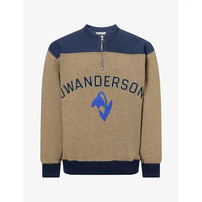 Jw Anderson W Anderson Mens Brand-embroidered Half-zip Wool-blend Sweatshirt Beige Melange In Multi