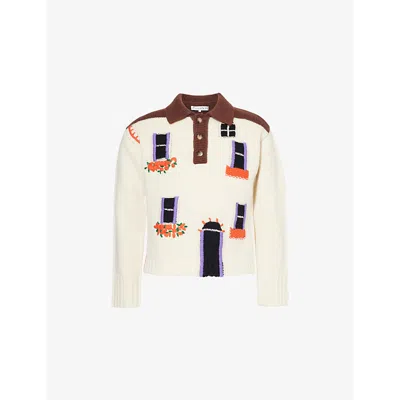 Jw Anderson 'house' White Polo Shirt Style Sweater With Embroidery On The Front