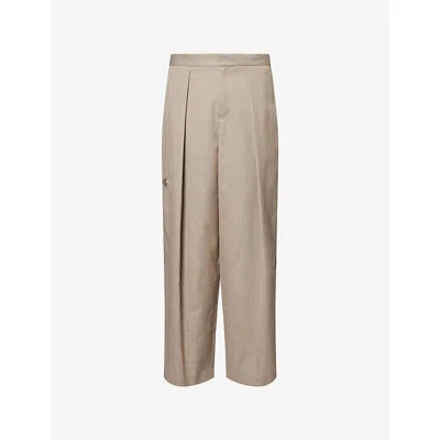 Jw Anderson Mens Clay Melange Pleated Tailored Wide-leg Wool Trousers In Neutral