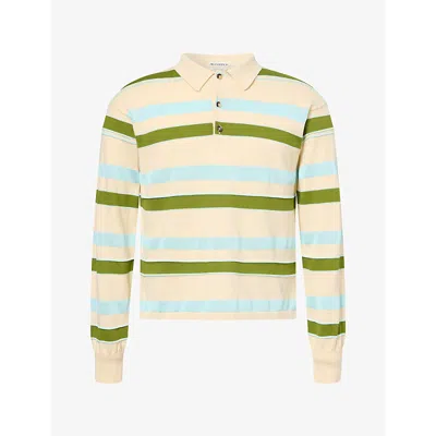 Jw Anderson Mens Knitted Striped Rugby Polo Top In Ivory In Multi