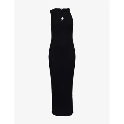 Jw Anderson Mens Black Anchor Embroidery Twisted-strap Cotton-jersey Midi Dress