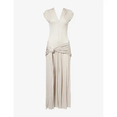 Jw Anderson W Anderson Womens Front-knot Draped Jersey Maxi Dress Oatmeal Melange In White