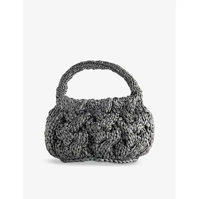 Jw Anderson W Anderson Womens Cable-knit Small Raffia Top-handle Bag Gunmetal In Gunmetal