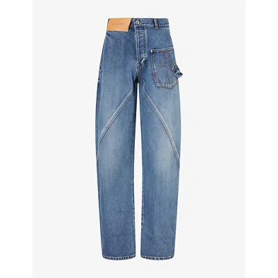 Jw Anderson W Anderson Womens Twisted Workwear Cotton Denim Jeans Mid Blue