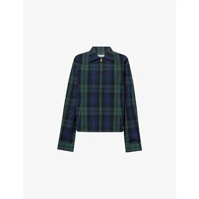 Jw Anderson W Anderson Womens Zip-front Check Cotton Blouson Jacket Navy Green