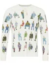 Jw Anderson People Print Waffle Knit Cotton Henley Top In White