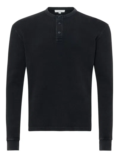 Jw Anderson Waffle-knit Henley T-shirt In Black