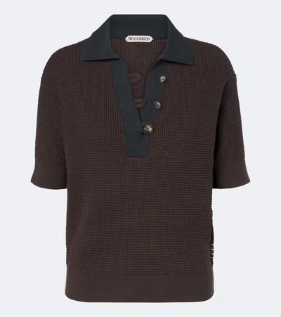 Jw Anderson Waffle-knit Cotton And Cashmere-blend Polo Shirt In Brown