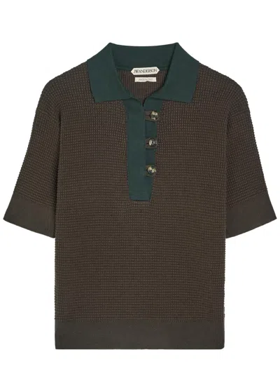 Jw Anderson Waffle-knit Cotton-blend Polo Shirt In Green