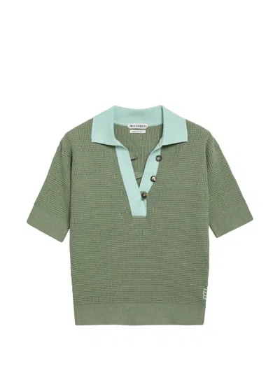 Jw Anderson Mint Green Cotton-blend Waffle-knit Polo Shirt