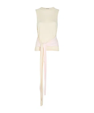 Jw Anderson Waist Tie Cotton And Cashmere-blend Tank Top In Neutral