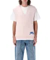 Jw Anderson Pink Sleeveless Vest With V Neck And Contrasting Logo Embroidery On The Front In Pink