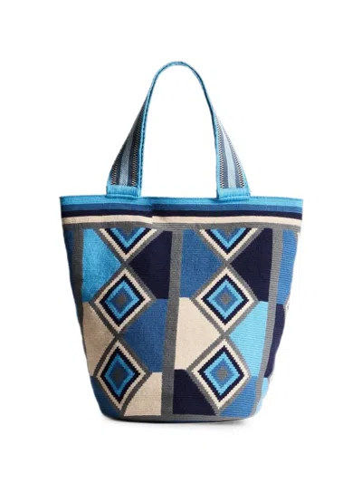 Jw Anderson Wayuu Geometric-pattern Shoulder Bag In Blue