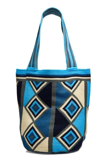 Jw Anderson Embroidered Fabric Wayuu Shopping Handbag In Blue