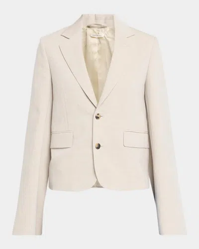 Jw Anderson Weighted Sleeve Linen-blend Blazer Jacket In Neutral