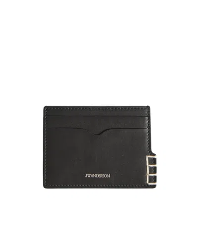 Jw Anderson Whipstitch-detail Logo-print Cardholder In Black