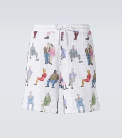 Jw Anderson Printed Waffle-knit Cotton Shorts In White