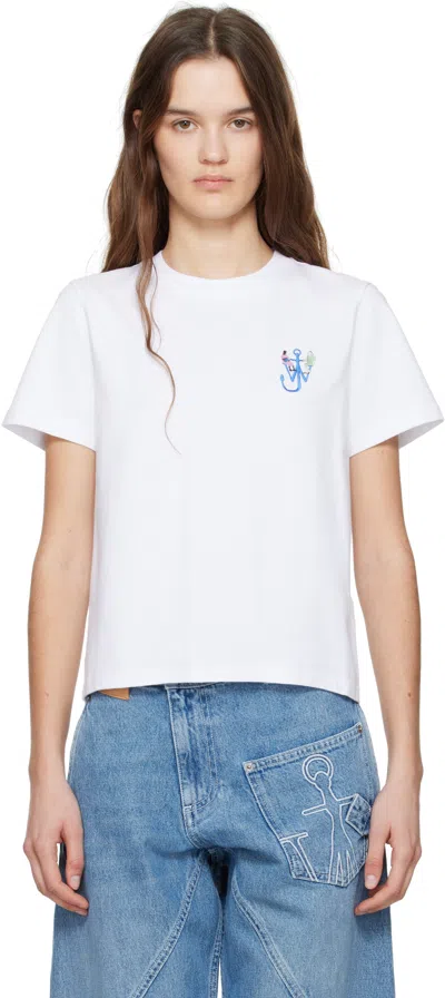 JW ANDERSON WHITE ANCHOR EMBROIDERY PRINTED T-SHIRT