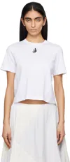 Jw Anderson Mens White Anchor-embroidery Crop Cotton-jersey T-shirt In White