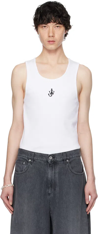 JW ANDERSON WHITE ANCHOR LOGO EMBROIDERY TANK TOP