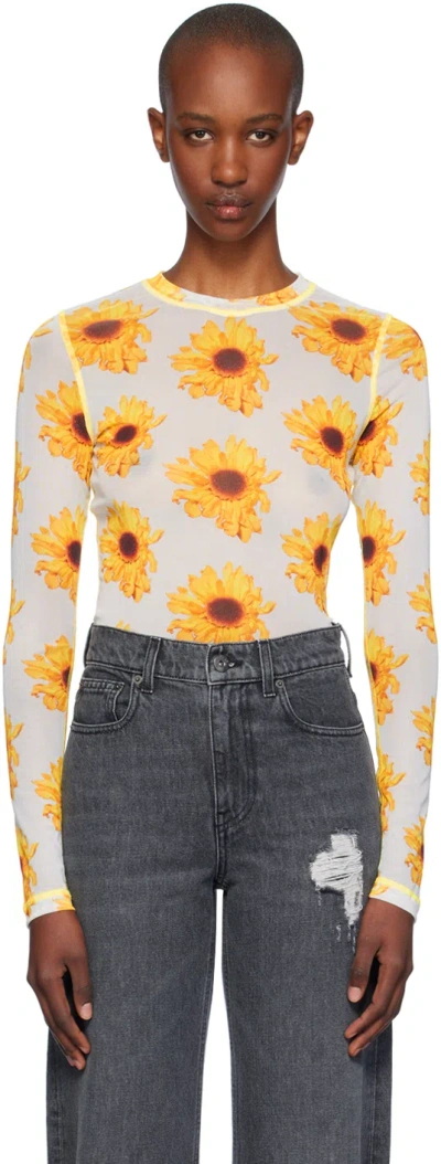 Jw Anderson White & Yellow Sheer Long Sleeve T-shirt In 001 White