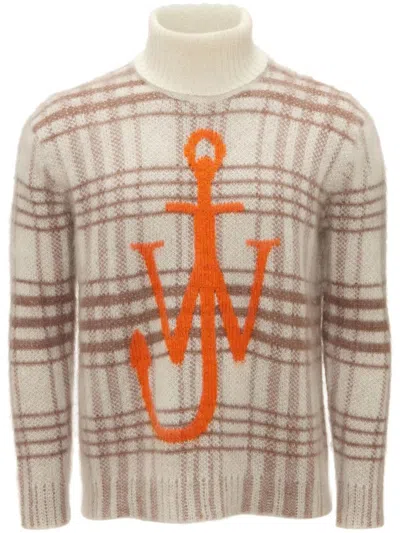 Jw Anderson J.w. Anderson White, Brown And Orange Wool Blend Jumper In Off White-brown