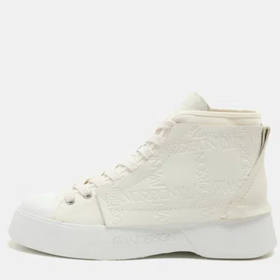Pre-owned Jw Anderson White Canvas Leather High Top Sneakers 44