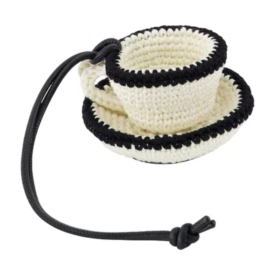 Jw Anderson Teacup Leather-trimmed Crocheted Bag Charm In White