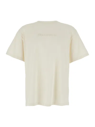 Jw Anderson White Crewneck T-shirt With Logo Embroidery On The Front In Cotton Man In Brown