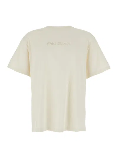 Jw Anderson White Crewneck T-shirt With Logo Embroidery On The Front In Cotton Man In Neutral