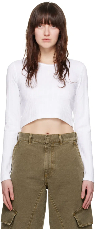 Jw Anderson White Cropped Long Sleeve T-shirt In 001 White