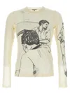 Jw Anderson Sheer Crew Neck Illustrated Long Sleeve T-shirt In Nude