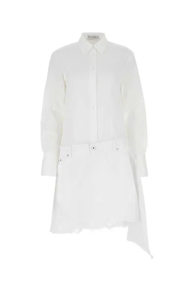 Jw Anderson White Poplin And Denim Dress