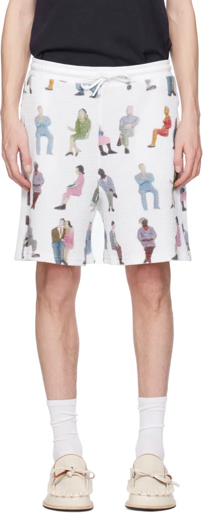 JW ANDERSON WHITE PRINTED WAFFLE SHORTS