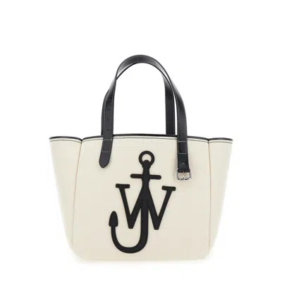 Jw Anderson J.w. Anderson White Shopper With Jw Logo On The Front In Canvas And Leather