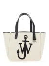 Jw Anderson White Shopper With Jw Logo On The Front In Canvas And Leather Woman In Multicolor
