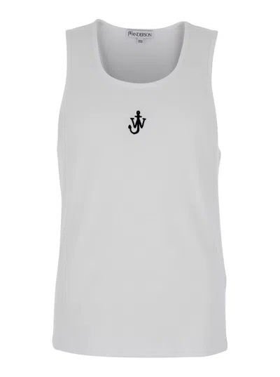 Jw Anderson White Sleeveless Top With Logo Embroidery On The Front In Cotton Man