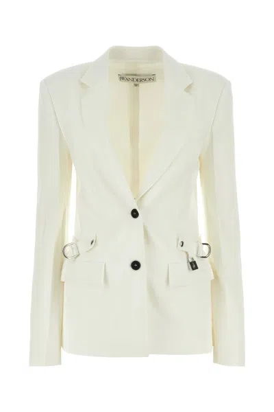 JW ANDERSON WHITE STRETCH POLYESTER BLEND BLAZER