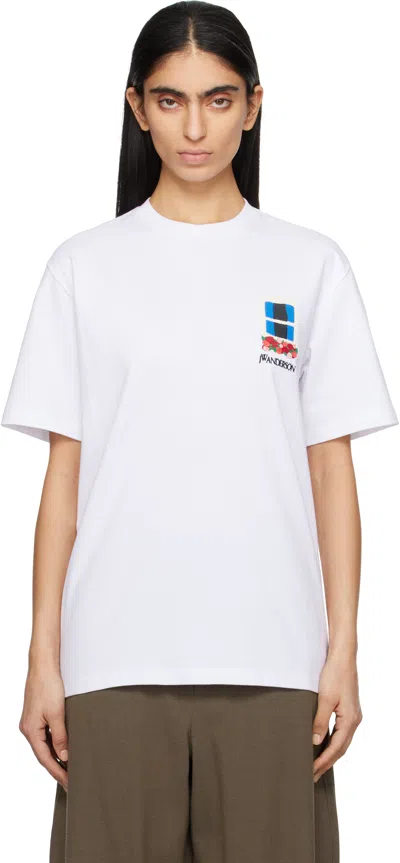 JW ANDERSON WHITE WINDOW EMBROIDERED T-SHIRT