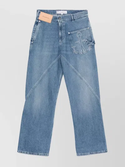 Jw Anderson Wide-leg Jeans Embroidered Detail In Blue