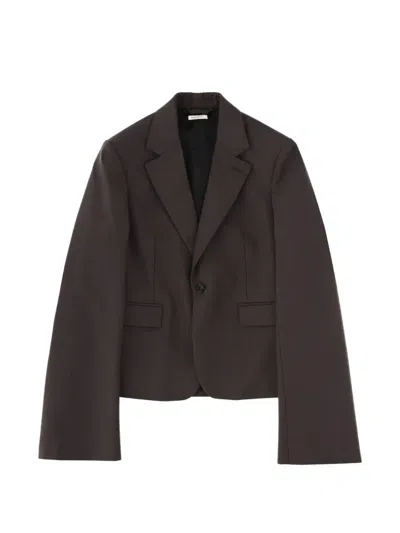 Jw Anderson Cropped Wool Jacket With Notched Lapel And Flared Sleeves In Brown