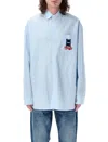 Jw Anderson Light Blue Shirt With Classic Collar And Embroidery Detail On Front And Cuff In Linen And Cotton Ble In Blue