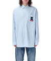 Jw Anderson Light Blue Shirt With Classic Collar And Embroidery Detail On Front And Cuff In Lightblue