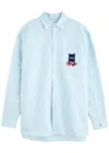 Jw Anderson Light Blue Shirt With Classic Collar And Embroidery Detail On Front And Cuff In Light Blue