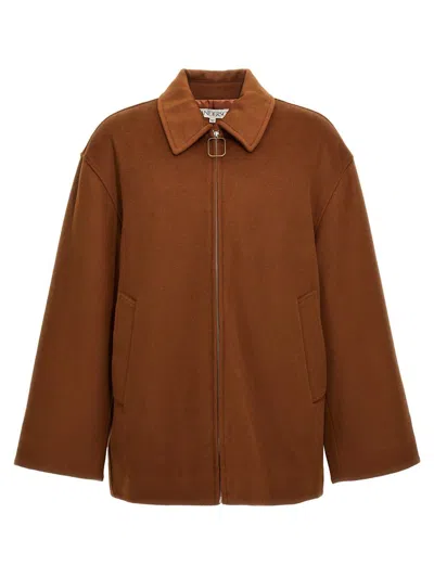 Jw Anderson Mens Tobacco Wire Brushed-texture Wool Coat In Brown