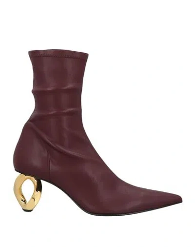 Jw Anderson Woman Ankle Boots Burgundy Size 10 Leather