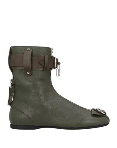 Jw Anderson Woman Ankle Boots Military Green Size 7 Leather